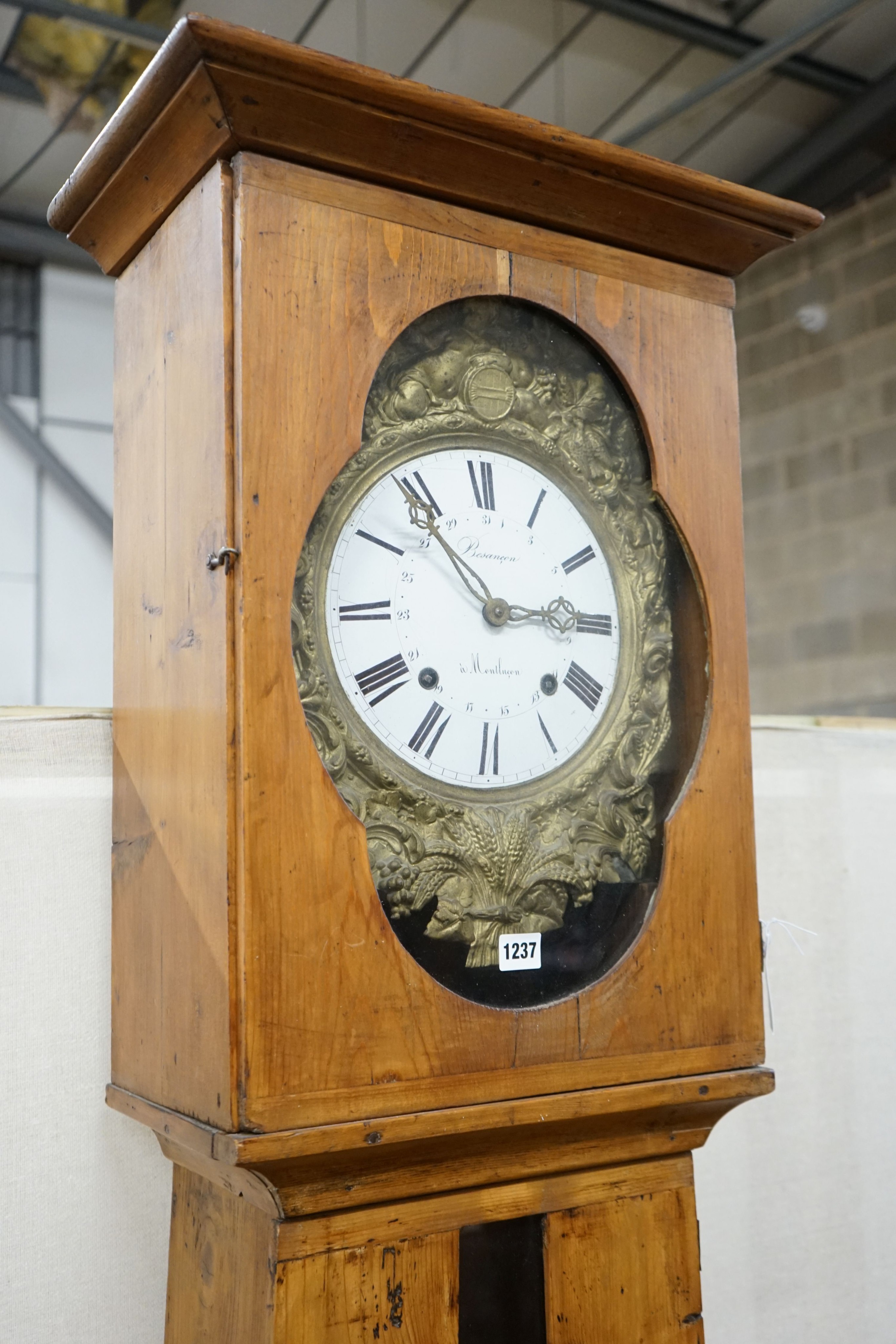 A 19th century French painted pine longcase clock, height 214cm